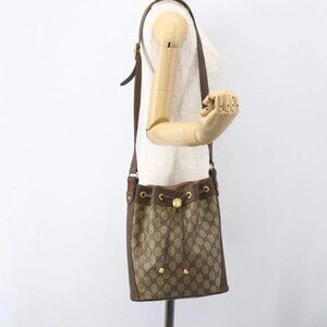 GUCCI GG Supreme Web Sherry Line Bag PVC Beige Gold 164 02 034 Auth 155951